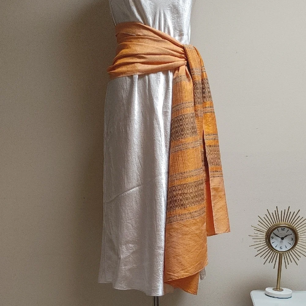 Final $ Duponi Raw Silk Scarf Wrap in Orange